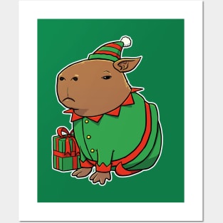 Capybara Christmas Elf Costume Posters and Art